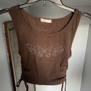 Romwe brown badazzled butterfly tank